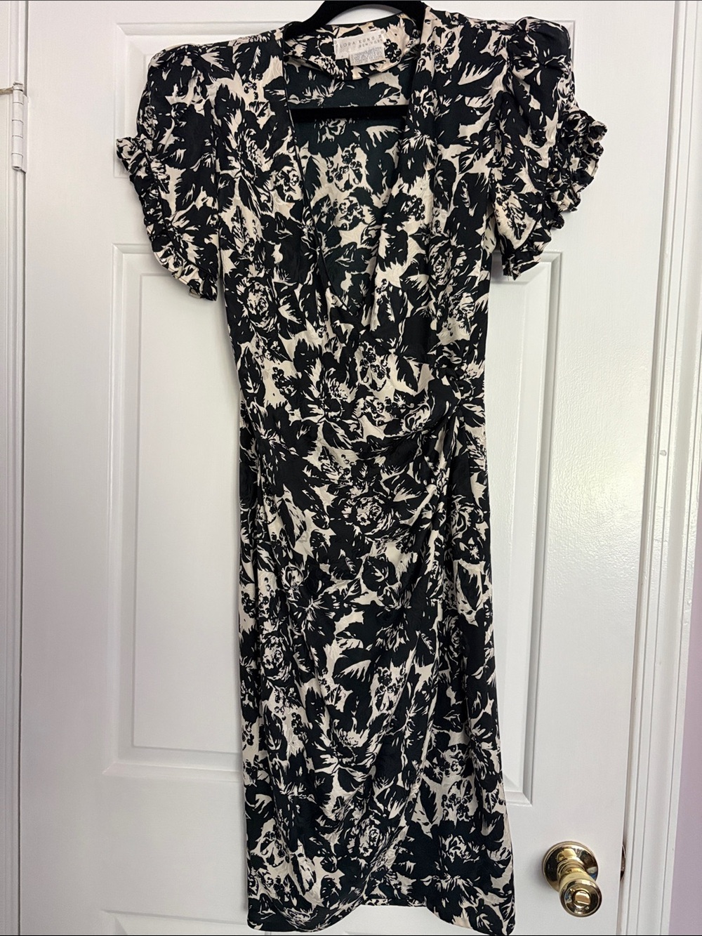 Vintage Flora Kung II Black & White Floral Silk Dress